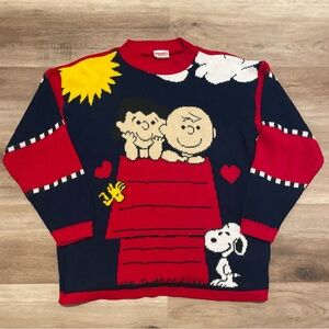 Vtg 80s Peanuts Snoopy & Friends KnitSweater Men's Medium Womens L Charlie Brown